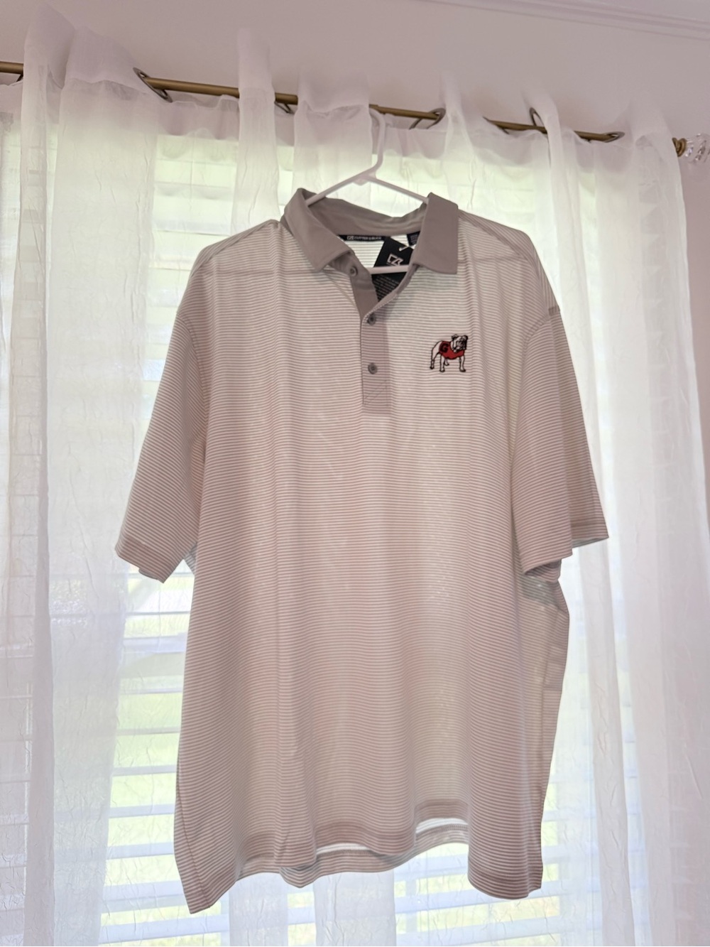Cutter & Buck Light Gray Striped Polo with Georgia Bulldog Embroidery